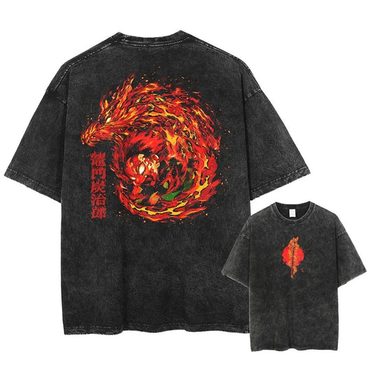 FIRE TANJIRO DEMON SLAYER VINTAGE TSHIRT