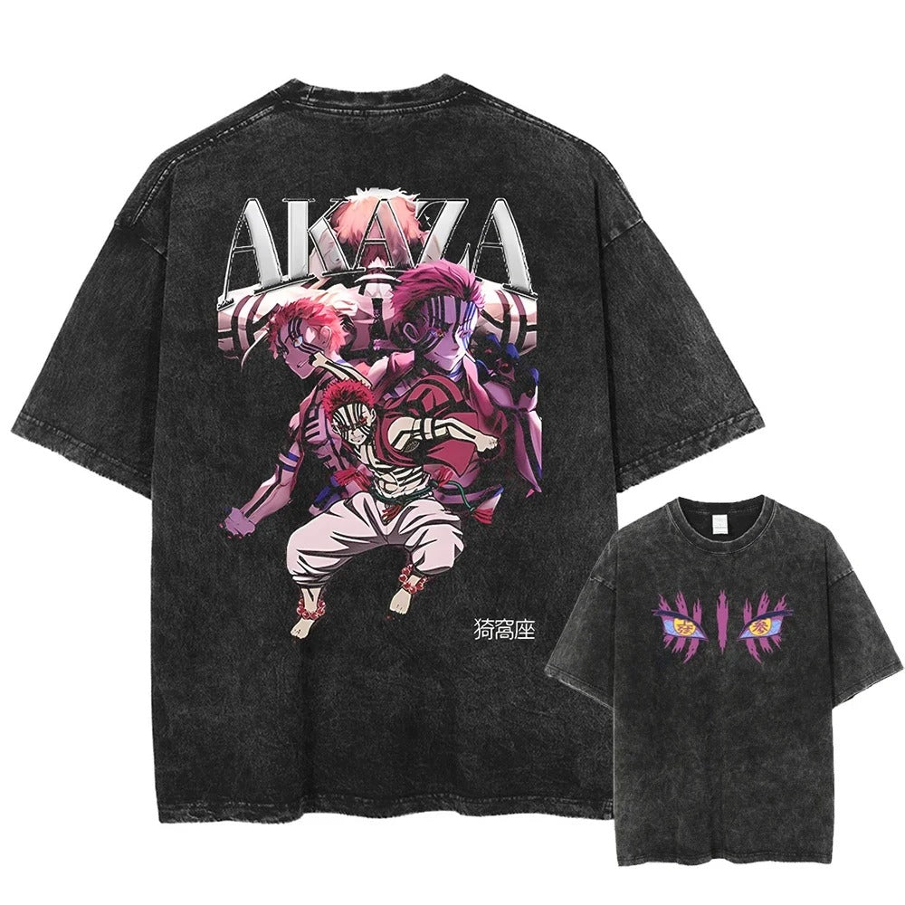 Black tshirt with akaza from demon slayer